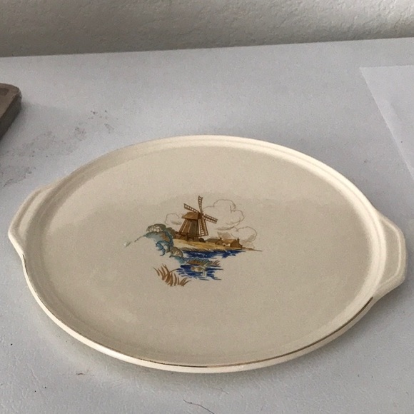 Universal Cambridge Pottery Windmill Platter Pie Plate  Dutch Scene 22 Karat - Picture 8 of 16